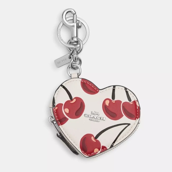 ❤️COACH Heart Coin Pouch Bag Charm With Cherry Print CZ091 AUTHENTIC New!! - Picture 1 of 1